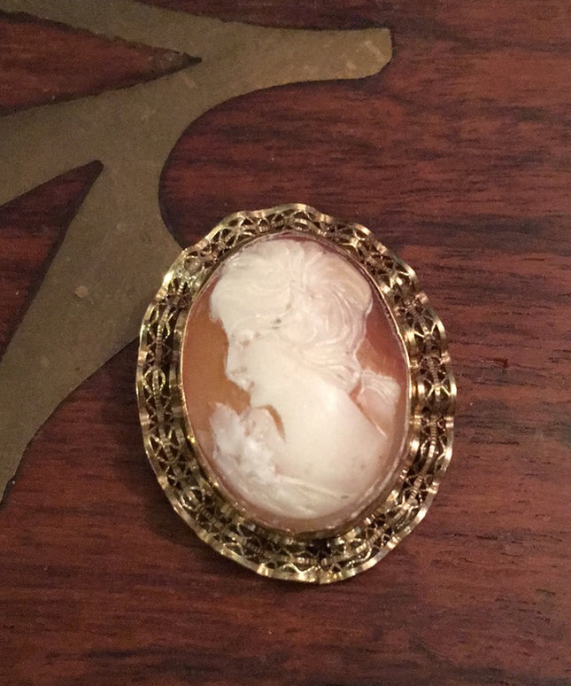 Vintage 12k GF Shell cameo brooch pendant