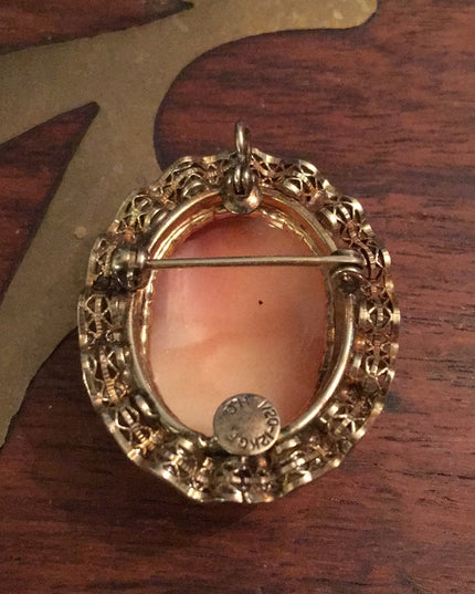 Vintage 12k GF Shell cameo brooch pendant