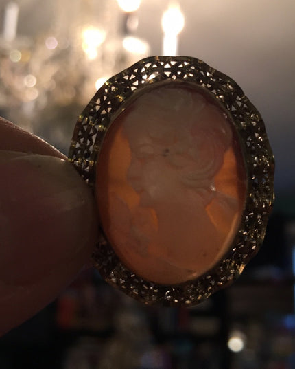Vintage 12k GF Shell cameo brooch pendant