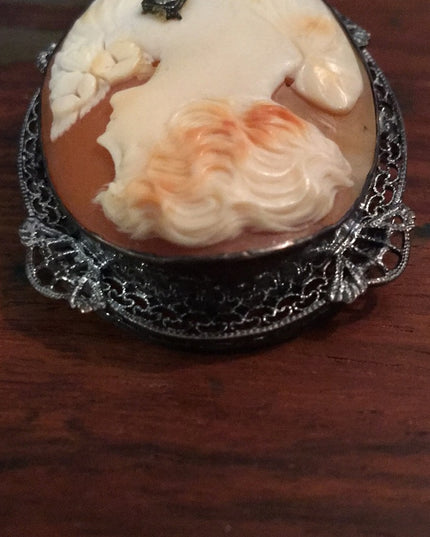 Antique Sterling silver 925 ornate Large Shell Cameo Brooch