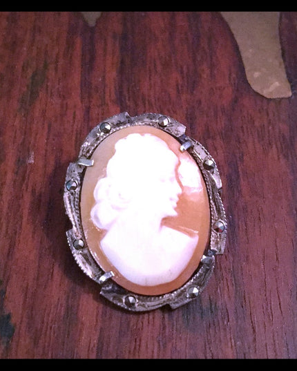 Vintage silver 800 shell cameo brooch