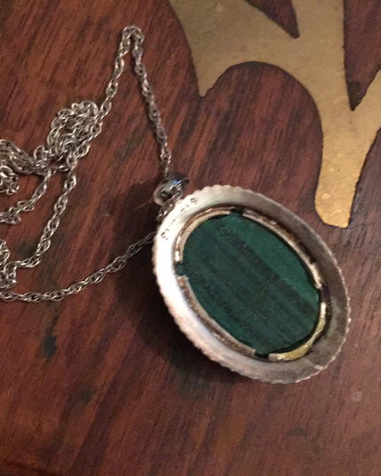 VTG Sterling 925 Malachite Oval pendant necklace