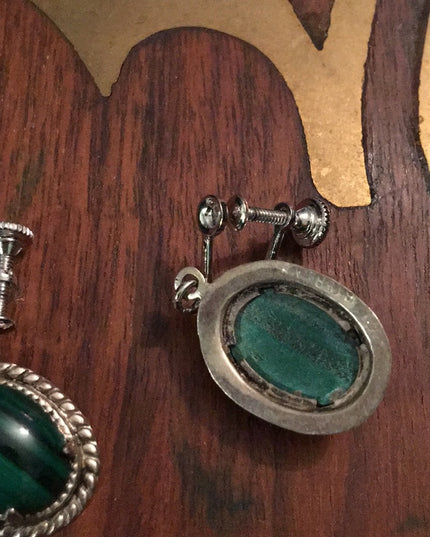 VTG Sterling silver Malachite Screw back earrings