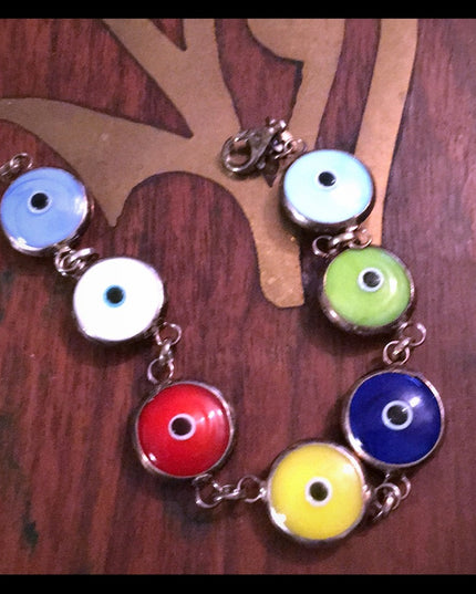 Sterling silver large glass evil eye bracelet