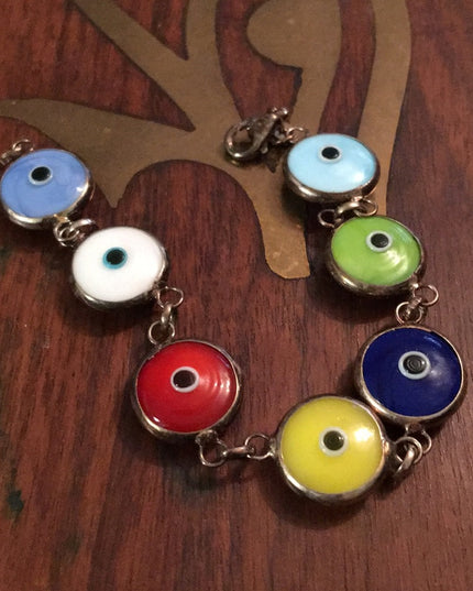 Sterling silver large glass evil eye bracelet