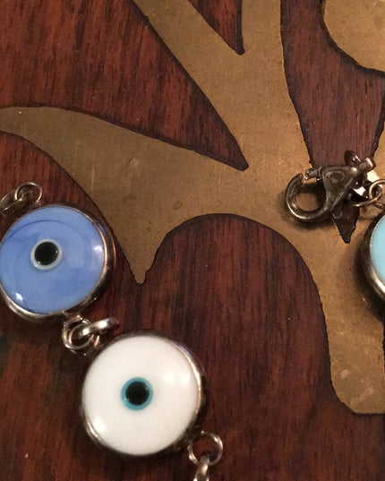 Sterling silver large glass evil eye bracelet