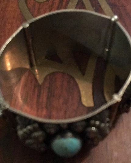 VTG Turquois Silver Ornate bangle bracelet Southwestern Mexico ornate efched