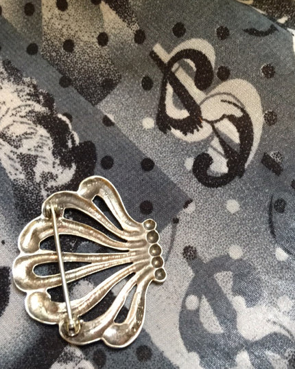 Antique sterling silver fan waterfall brooch
