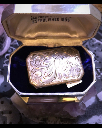 Antique flower Etched sterling silver brooch