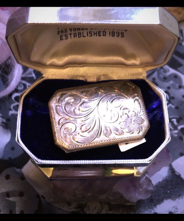 Antique flower Etched sterling silver brooch