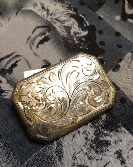 Antique flower Etched sterling silver brooch