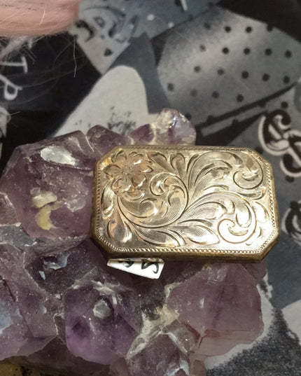 Antique flower Etched sterling silver brooch