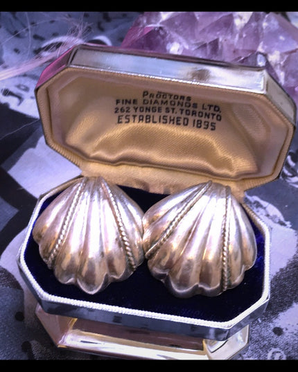 Vintage sterling silver fan earrings chunky Mexico signed