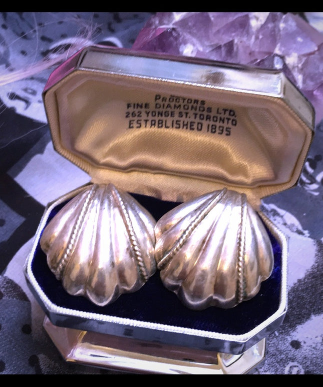 Vintage sterling silver fan earrings chunky Mexico signed