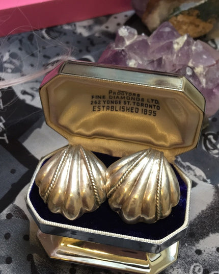 Vintage sterling silver fan earrings chunky Mexico signed
