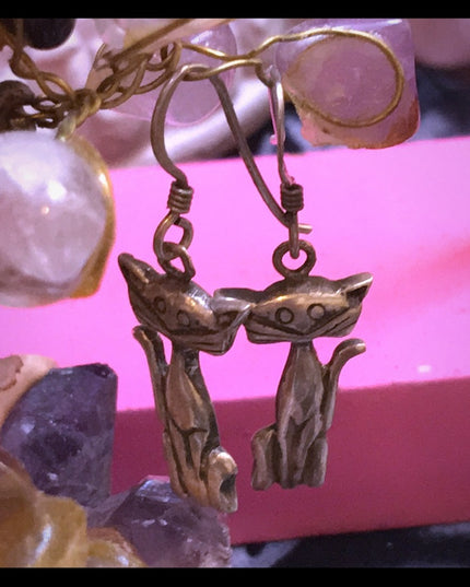 VTG sterling silver cat smiling earrings dangle 925