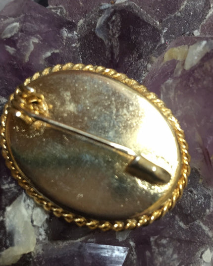 Vintage 1960s Italy Micro Mosaic glass brooch gold