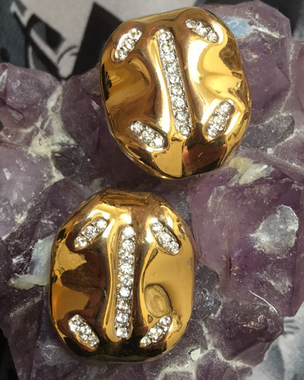 Vintage 1980s Nina Ricci gold rhinestone clip ons