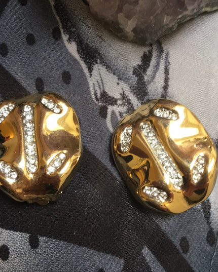 Vintage 1980s Nina Ricci gold rhinestone clip ons