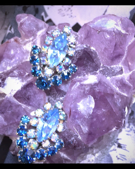 Vintage 1960s blue crystal clip on earrings