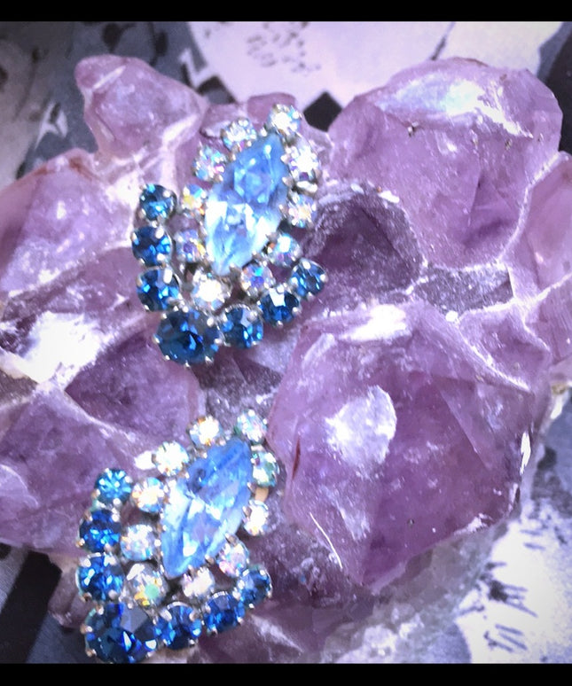 Vintage 1960s blue crystal clip on earrings