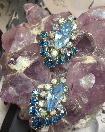 Vintage 1960s blue crystal clip on earrings