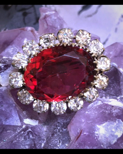 Victorian Antique Ruby red Crystal glass brooch