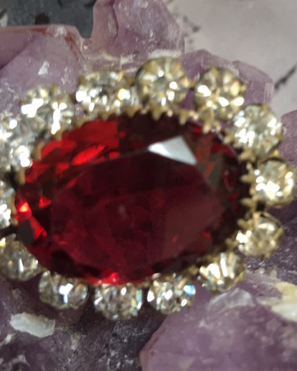 Victorian Antique Ruby red Crystal glass brooch