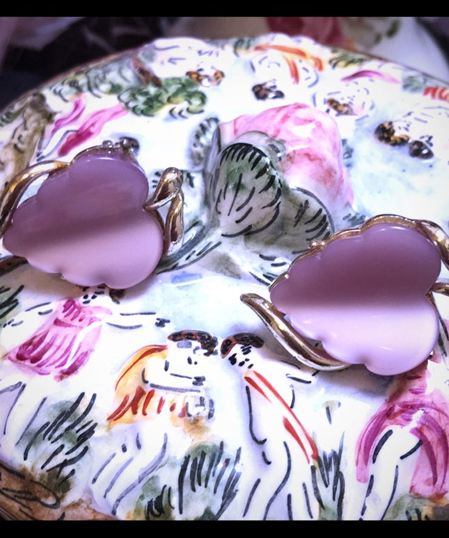 Vintage silver purple thermoset Leaf earrings Coro