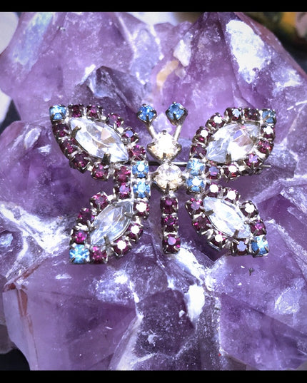 Vintage Silver crystal butterfly brooch