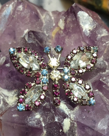 Vintage Silver crystal butterfly brooch
