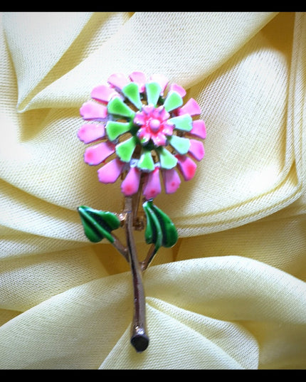 Vintage metal enamel flower brooch