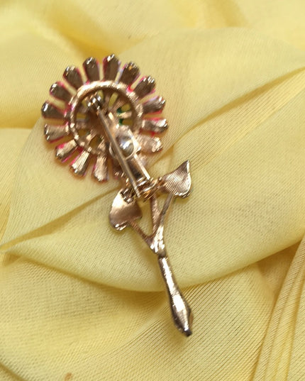 Vintage metal enamel flower brooch