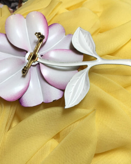 Vintage metal flower brooch 1960s Large
