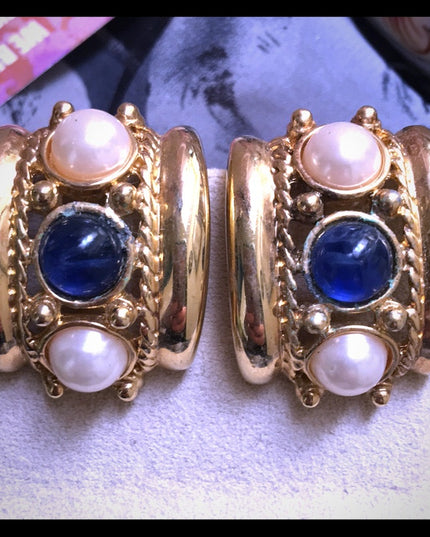 Joan Rivers clip on earrings faux pearl gold tone