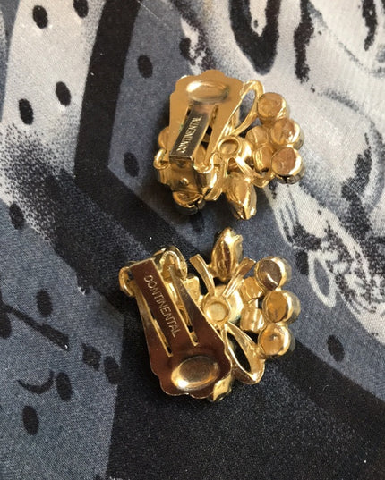 Vintage Crystal clip on earrings brown earth tones