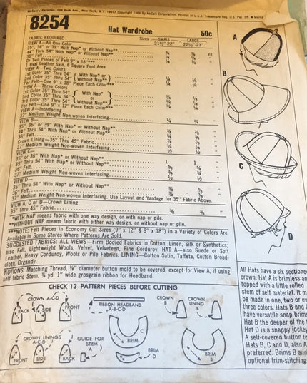 Vintage Sun Hat pattern Mccalls 8254 sewing complete
