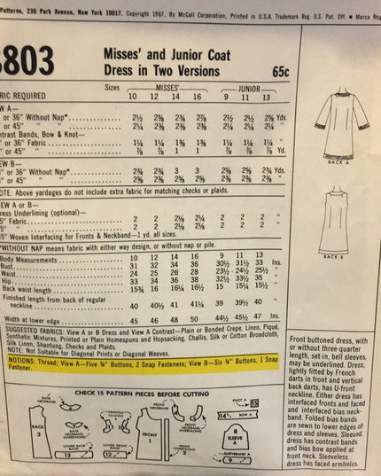 Mccalls Vintage coat dress pattern CUT sewing