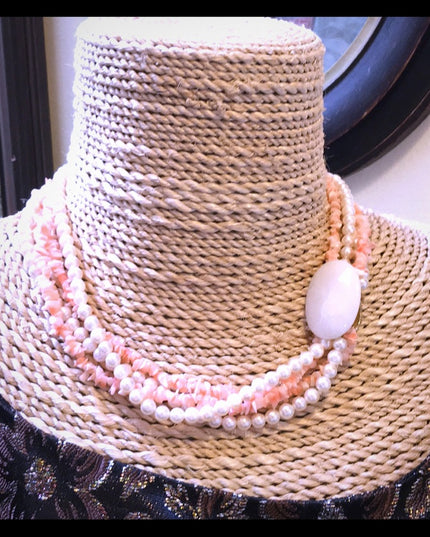 Vintage Faux pearl shell multi strand necklace x2