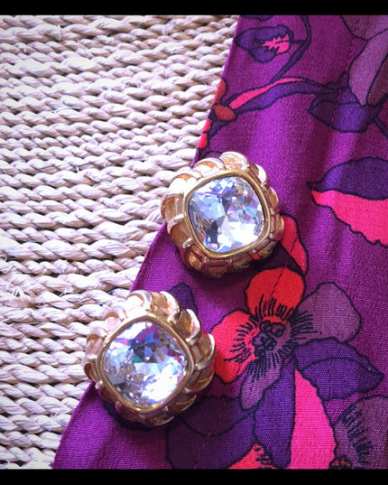 VTG Swarovski (swan) Crystal gold chunky earrings