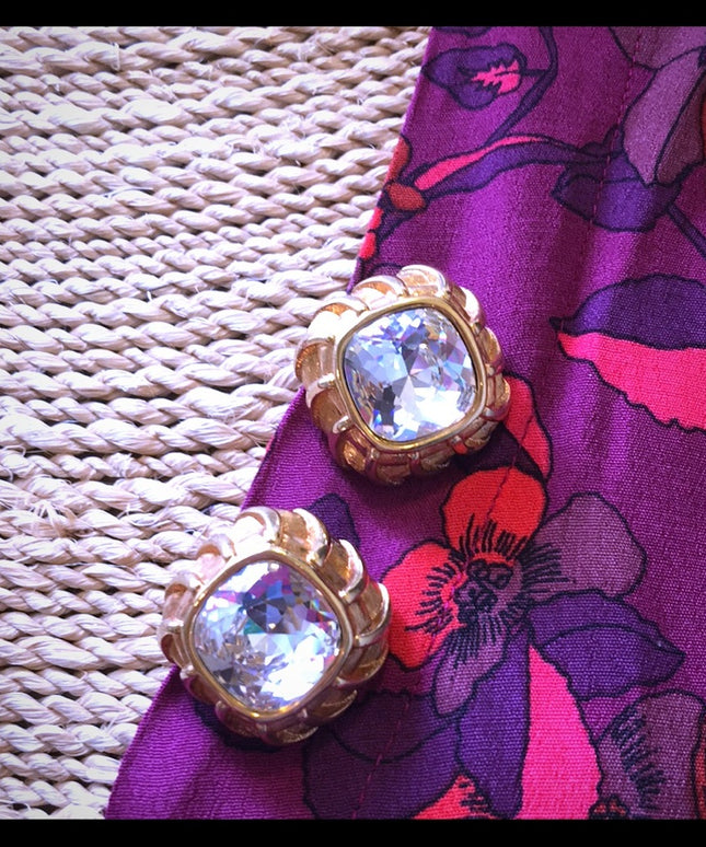 VTG Swarovski (swan) Crystal gold chunky earrings