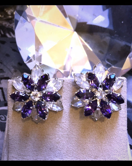 VTG 1950s Austria Crystal purple clear clip ons Fancy party earrings