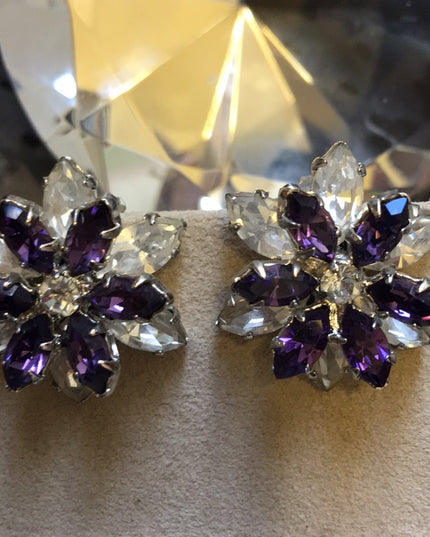 VTG 1950s Austria Crystal purple clear clip ons Fancy party earrings