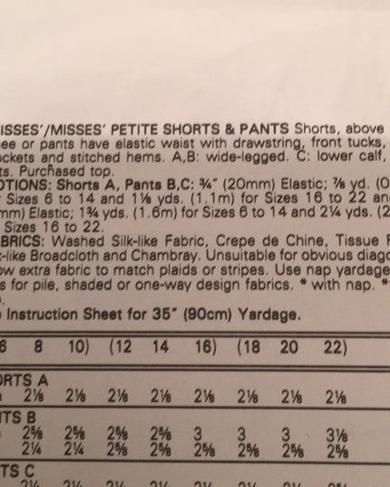Vintage Vogue Sewing pattern 12-14 Pants shorts