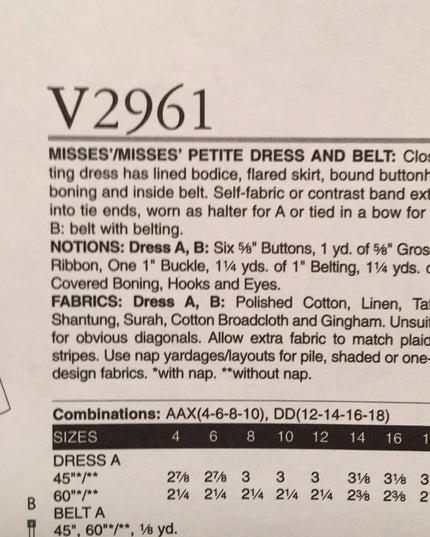 Vogue sewing pattern 1950s dress