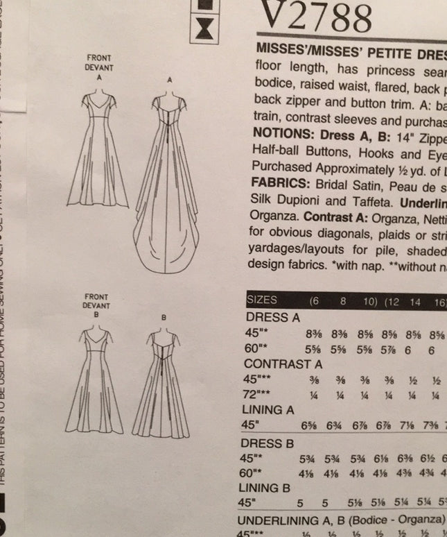 Vogue Sewing pattern Wedding dress NEW