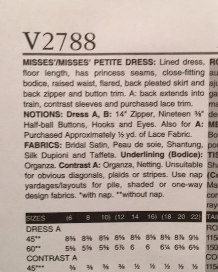 Vogue Sewing pattern Wedding dress NEW