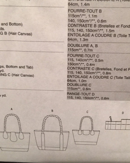 Vogue sewing pattern Totes & organizers NEW