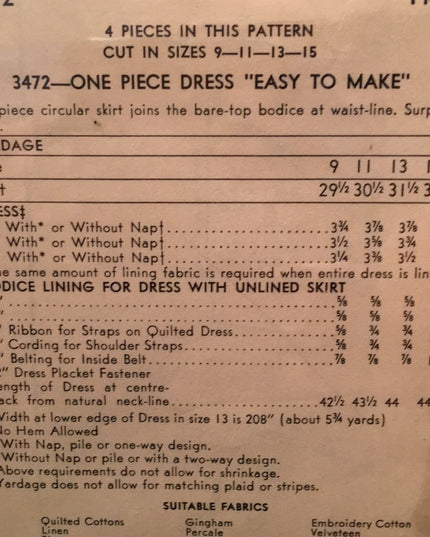 Vintage 1952 Vogue Sewing pattern party dress EASY