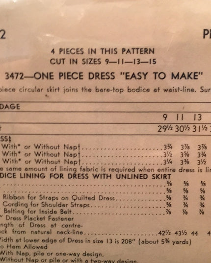 Vintage 1952 Vogue Sewing pattern party dress EASY
